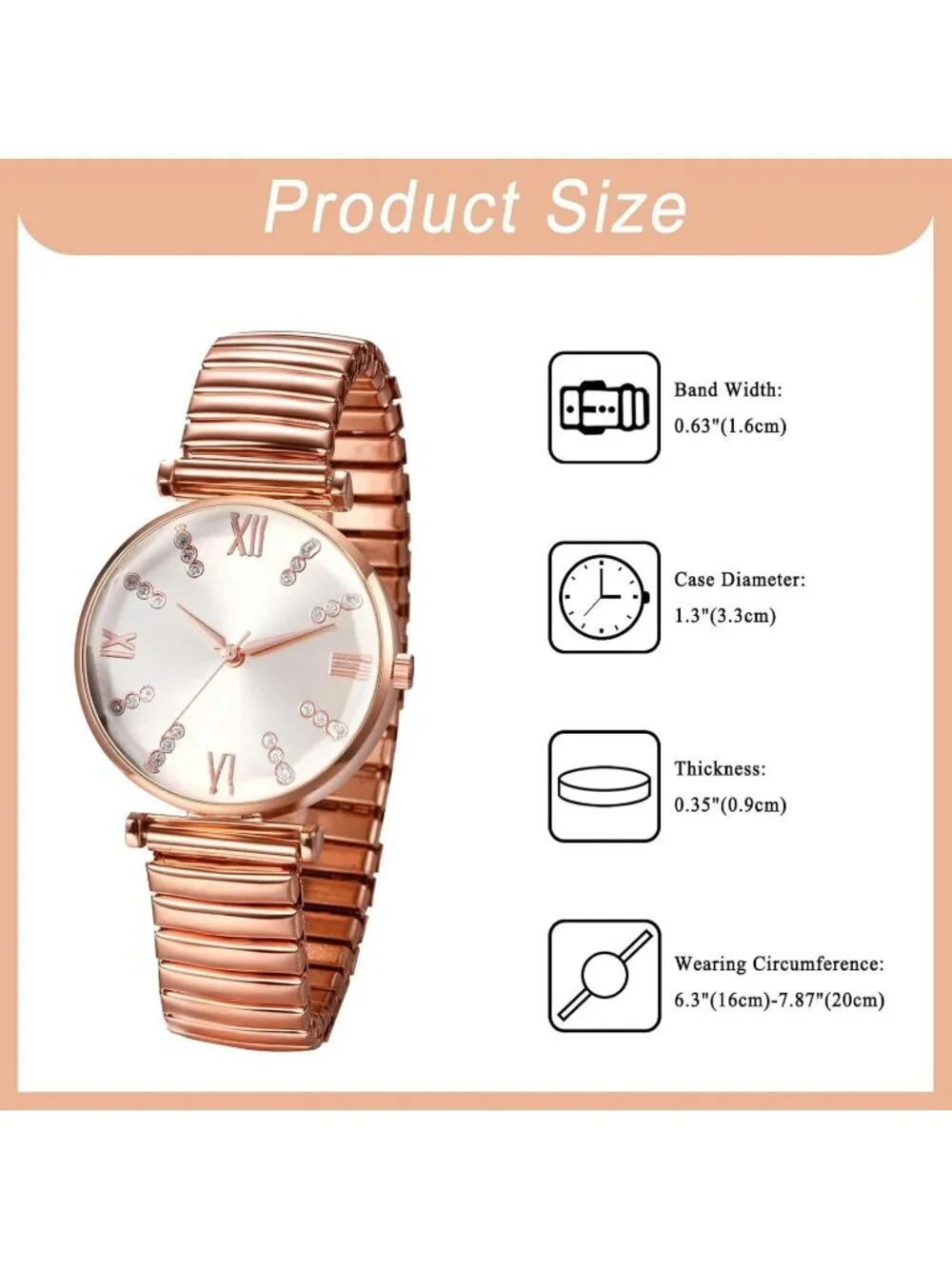 Women's Rose Gold Analog Quartz Elastic Strap Arabic Numerals Waterproof Watch